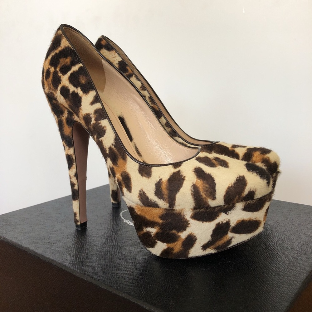 Prada leopard calf hair platform heels
